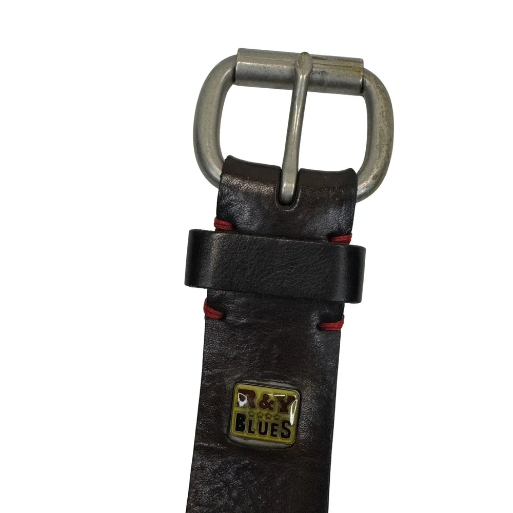 R&Y Blues Full Grain Leather Belt 42 Brown Distressed Western Americana USA